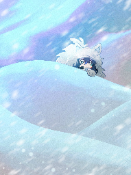 PolyWolf in a winter sniper outfit looks over a snowbank during the day