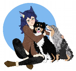 PolyWolf with two australian shepherds