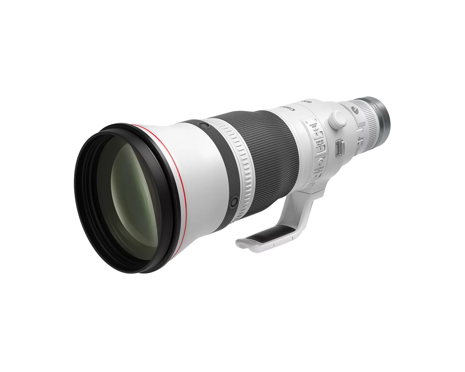 Canon 600mm lens, 3/4 view