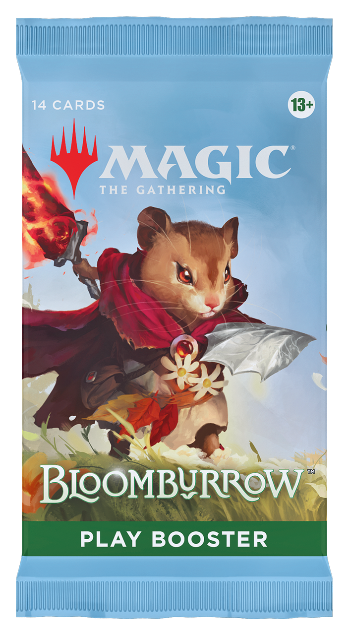 Bloomburrow booster back with artwork of a mouse in a field