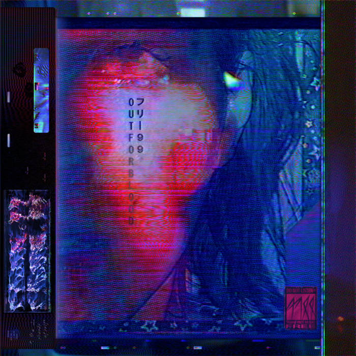 free.99 – Out For Blood. a bloody, distorted face with the album name overlaid