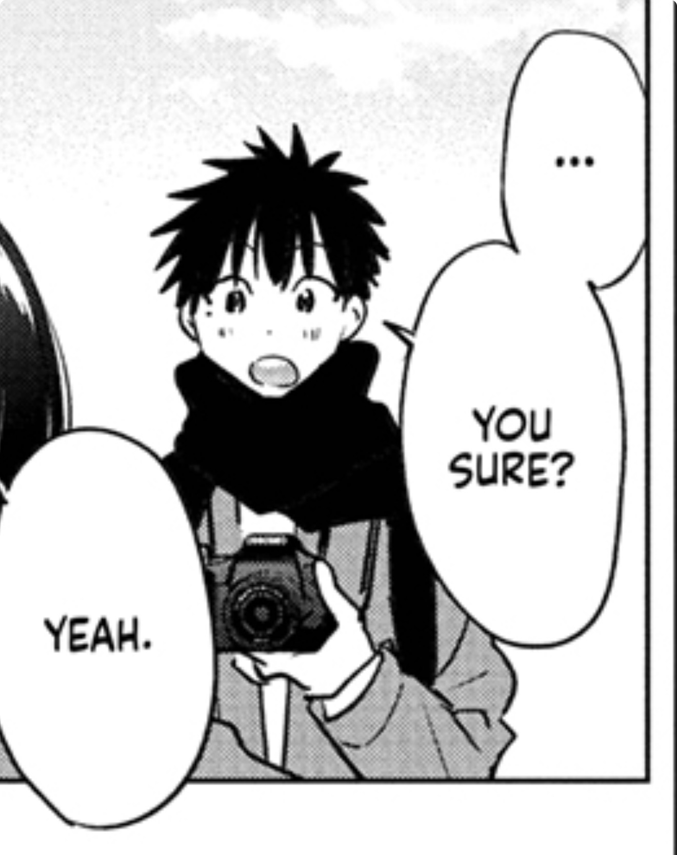 Tenichi asks, "... You sure?" and Honoka responds, "Yeah." while Tenichi holds the camera, presumably talking about whether he can use it.
