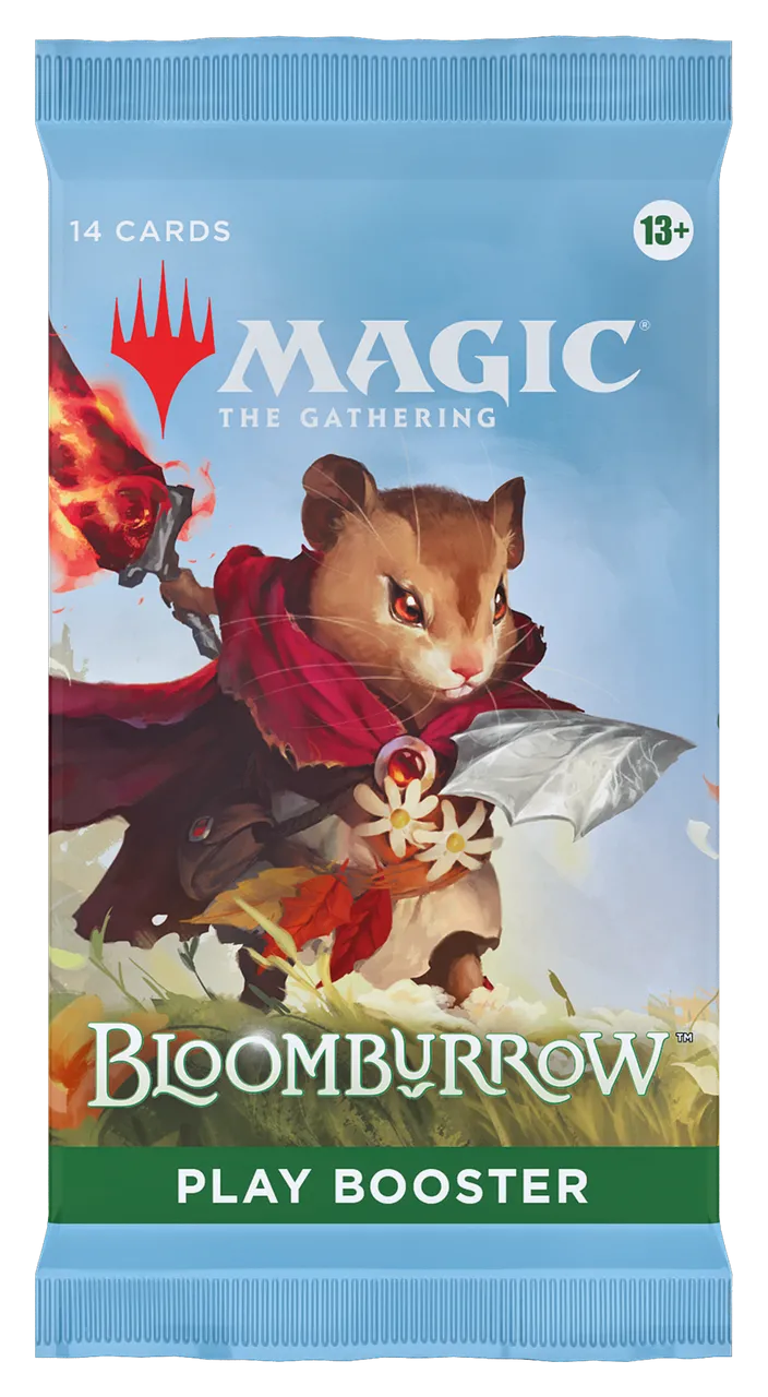 Bloomburrow booster back with artwork of a mouse in a field