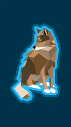 A wolf made of polygons sitting down