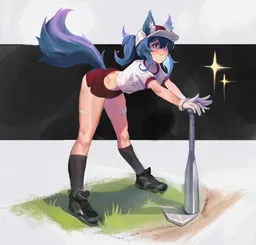 PolyWolf in a baseball outfit