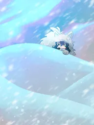 PolyWolf in a winter sniper outfit looks over a snowbank